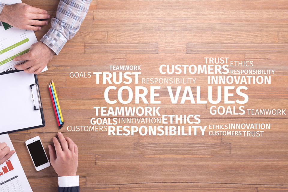 Shinezz, Core Values With Wooden Background With Value Words Spread Across